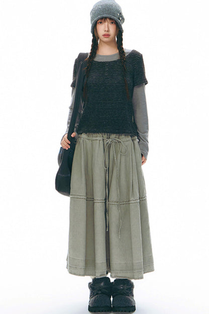 Brushed Stripe Round Neck Long Sleeve Top