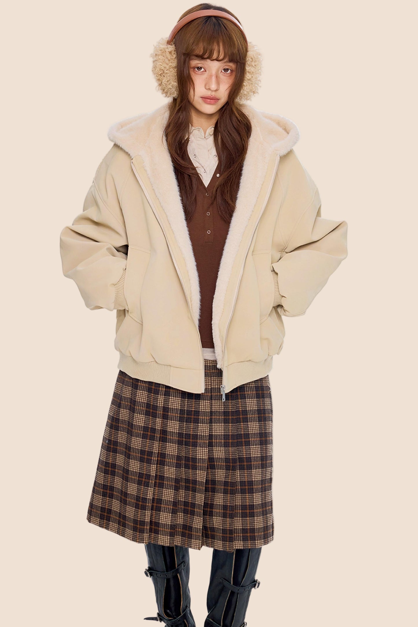 Mountain Carving Fur Collar Jacket