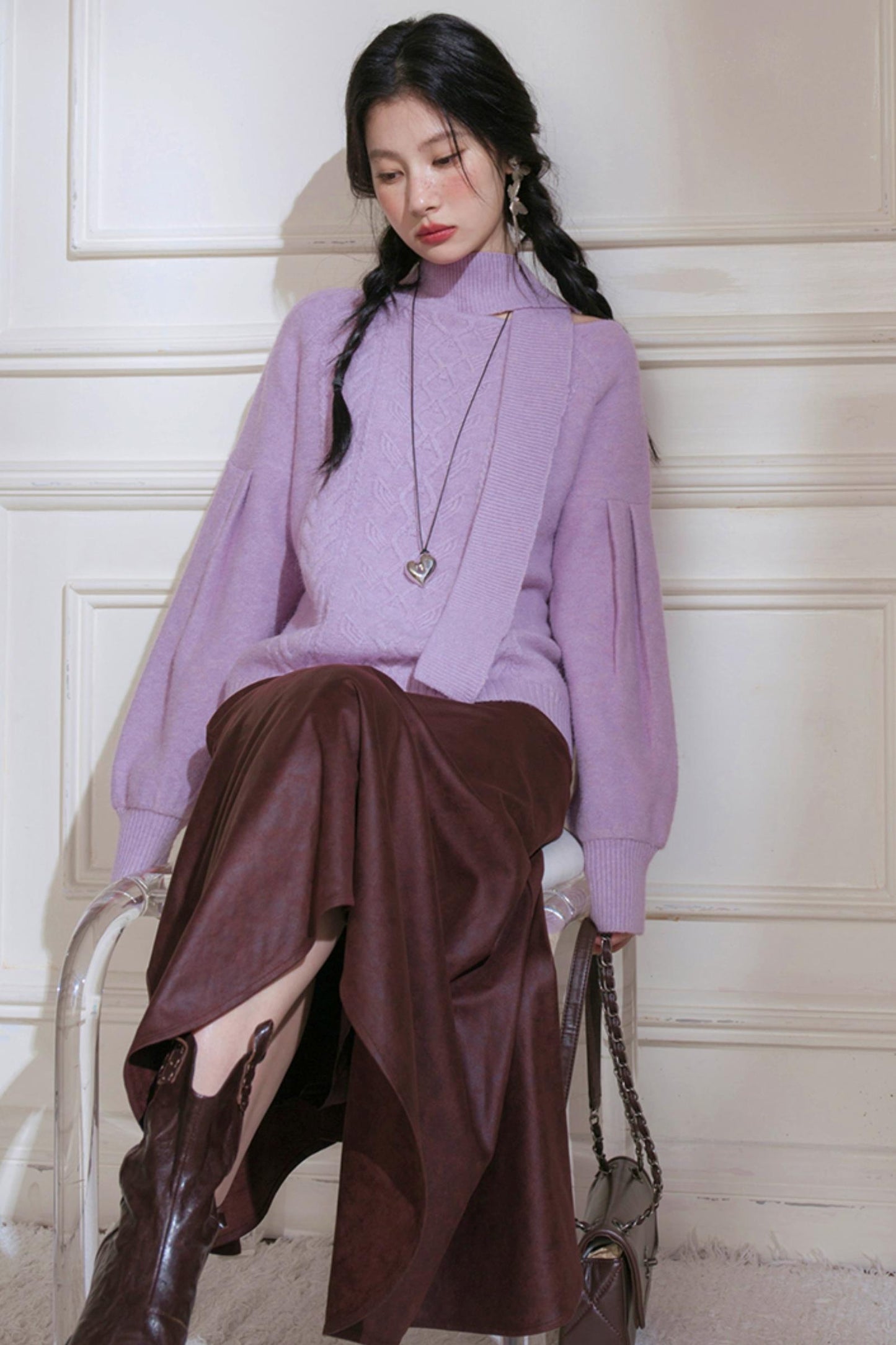 Violet Wool Lantern Sleeve Sweater
