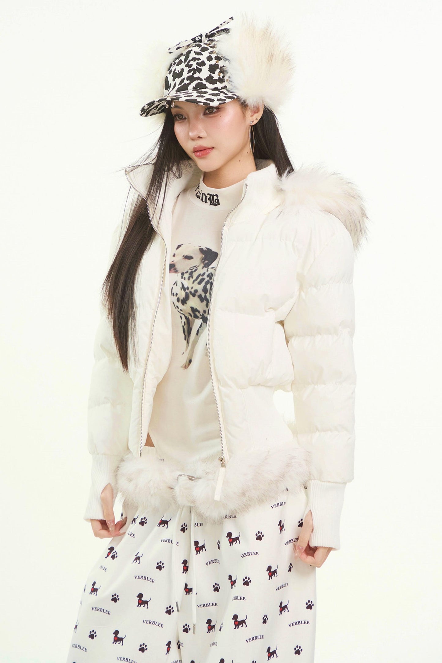 White Fur Collar Cotton Jacket