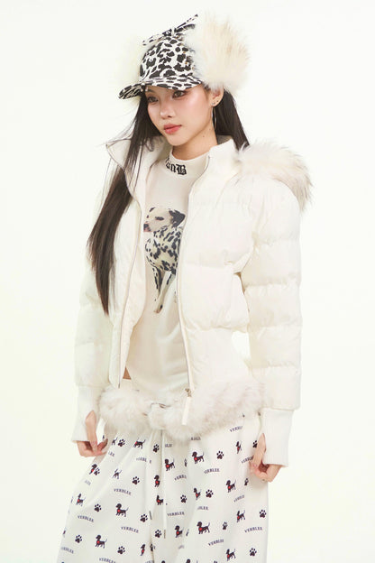 White Fur Collar Cotton Jacket