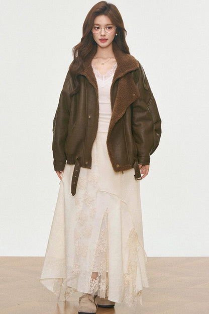 Leather And Fur Motorcycle Jacket Set-Up