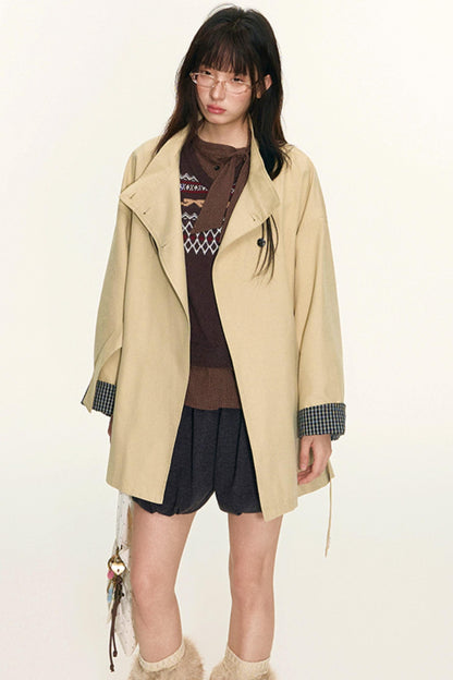 Dual-Purpose Plaid Patchwork Trench Coat