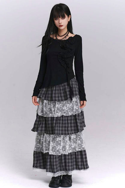 Plaid Tiered Long Skirt