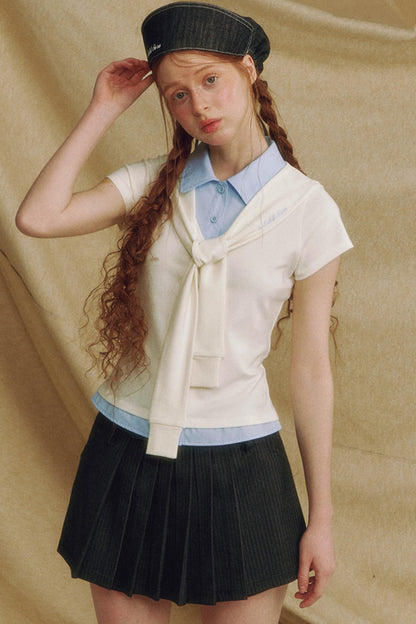 Navy Color Clash Shawl Tee