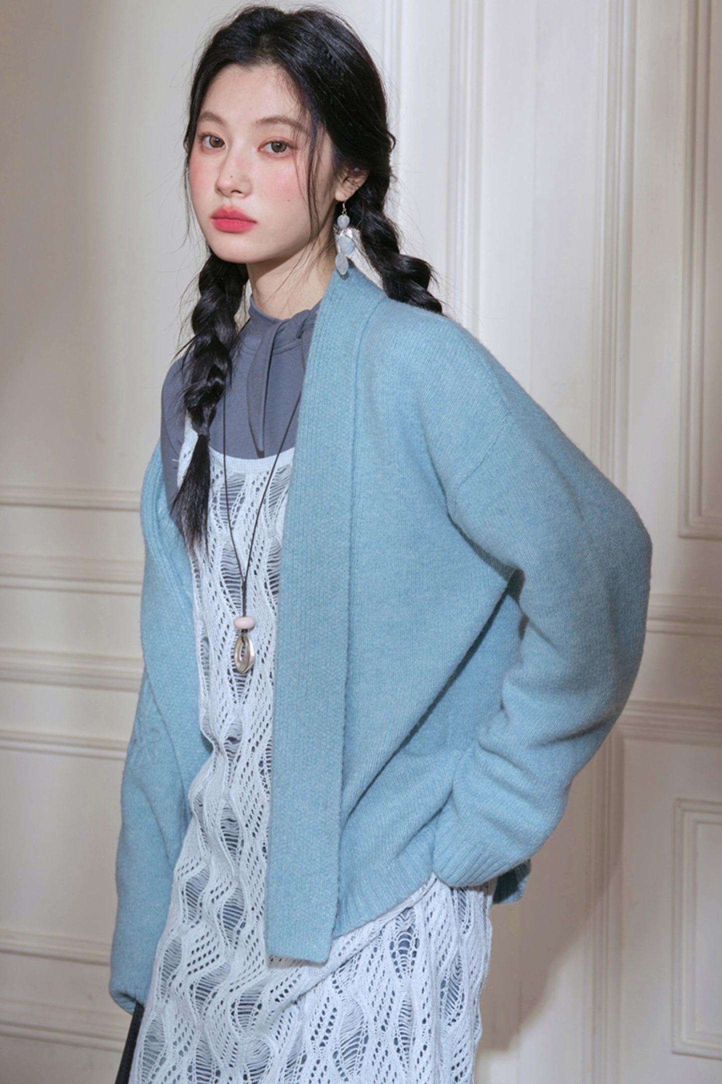 Misty Lake Blue Woolen Sweater Set