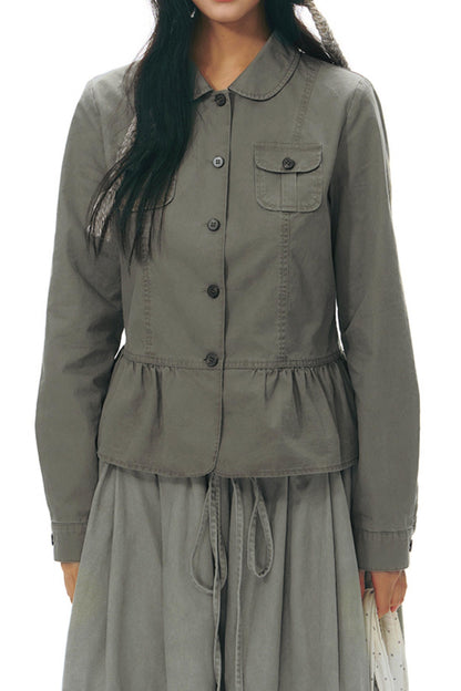 Distressed Doll Collar Cargo Coat