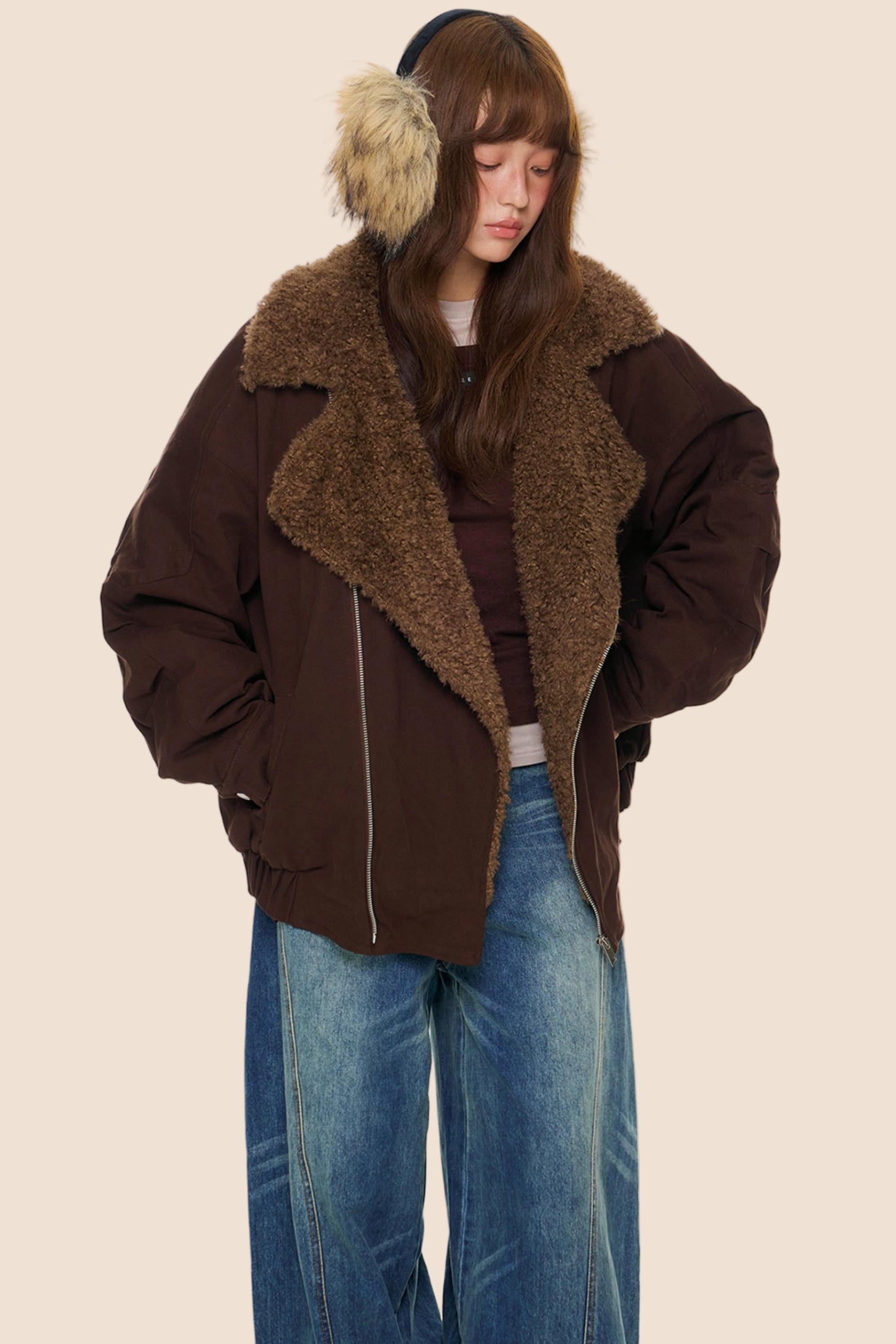 Diagonal Fleece Cotton Jacket