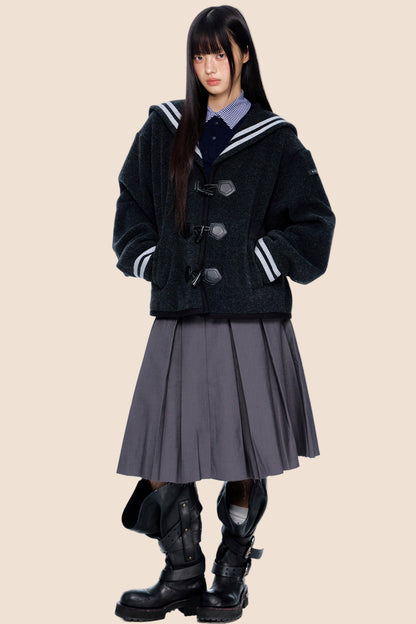 Navy Collar Woolen Coat