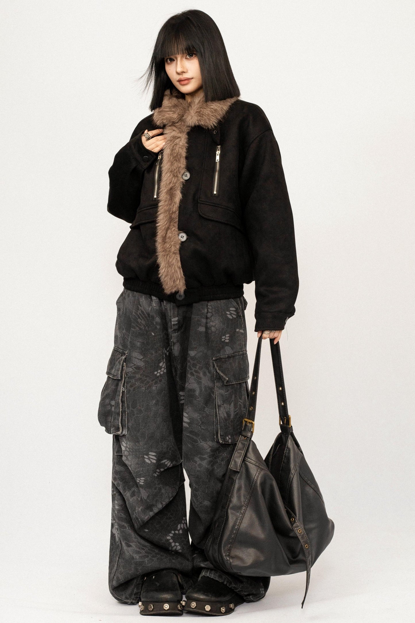 Retro Fur Collar Patchwork Jacket