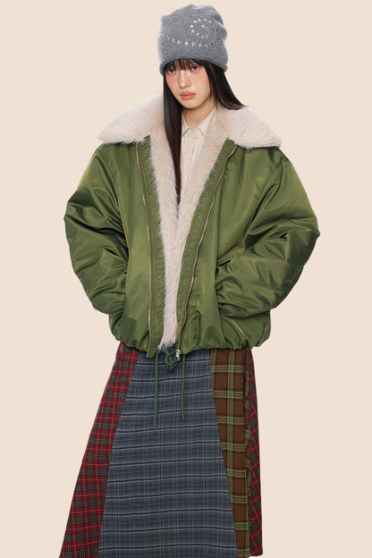 Furry Contrast Lapel Jacket