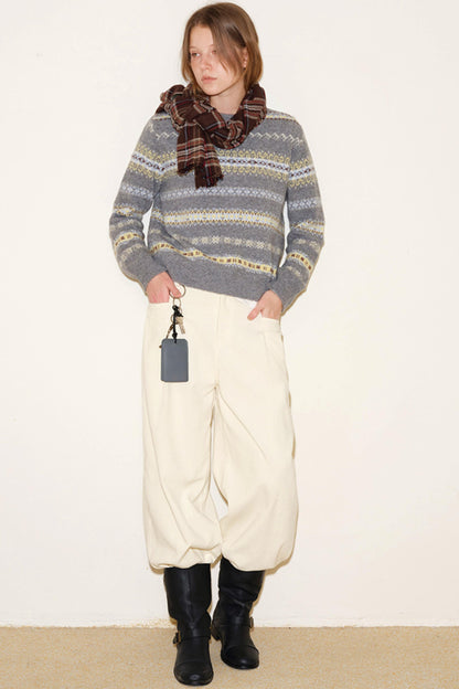 Color-Blocked Fair Isle Wool Sweater