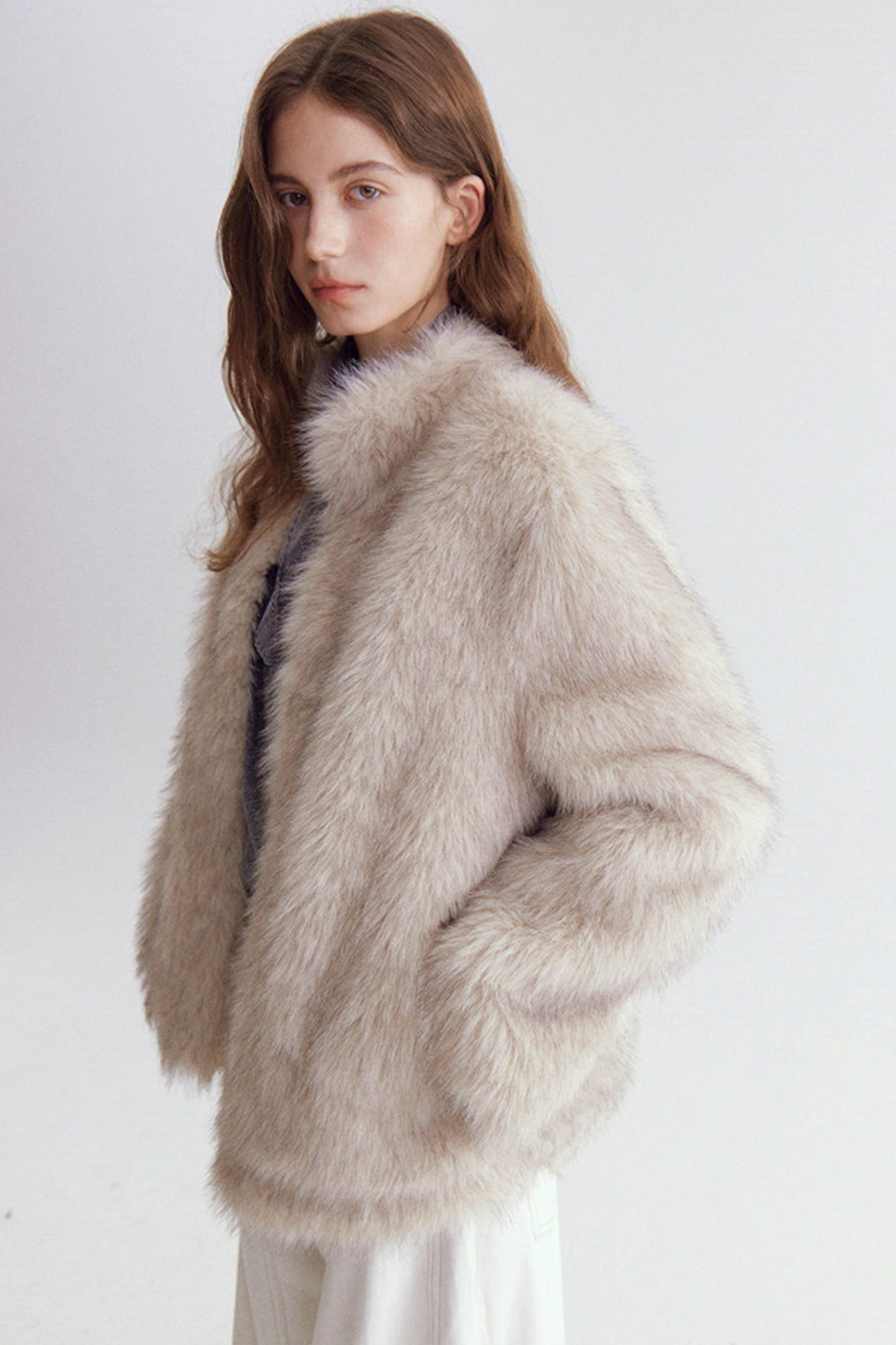 Stand Collar Eco-Friendly Fur Coat