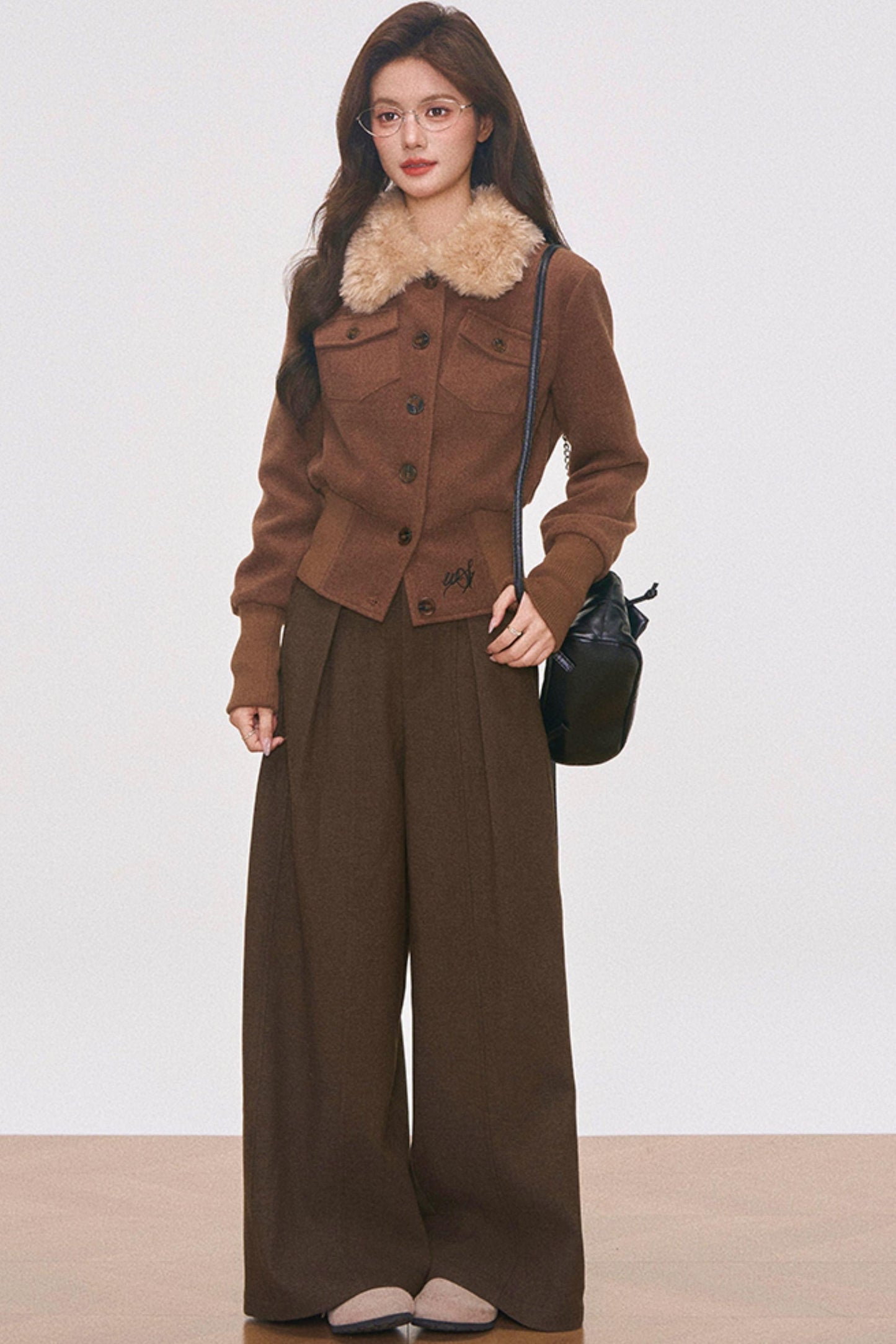 Brown Woolen Jacket And Pants Set-Up