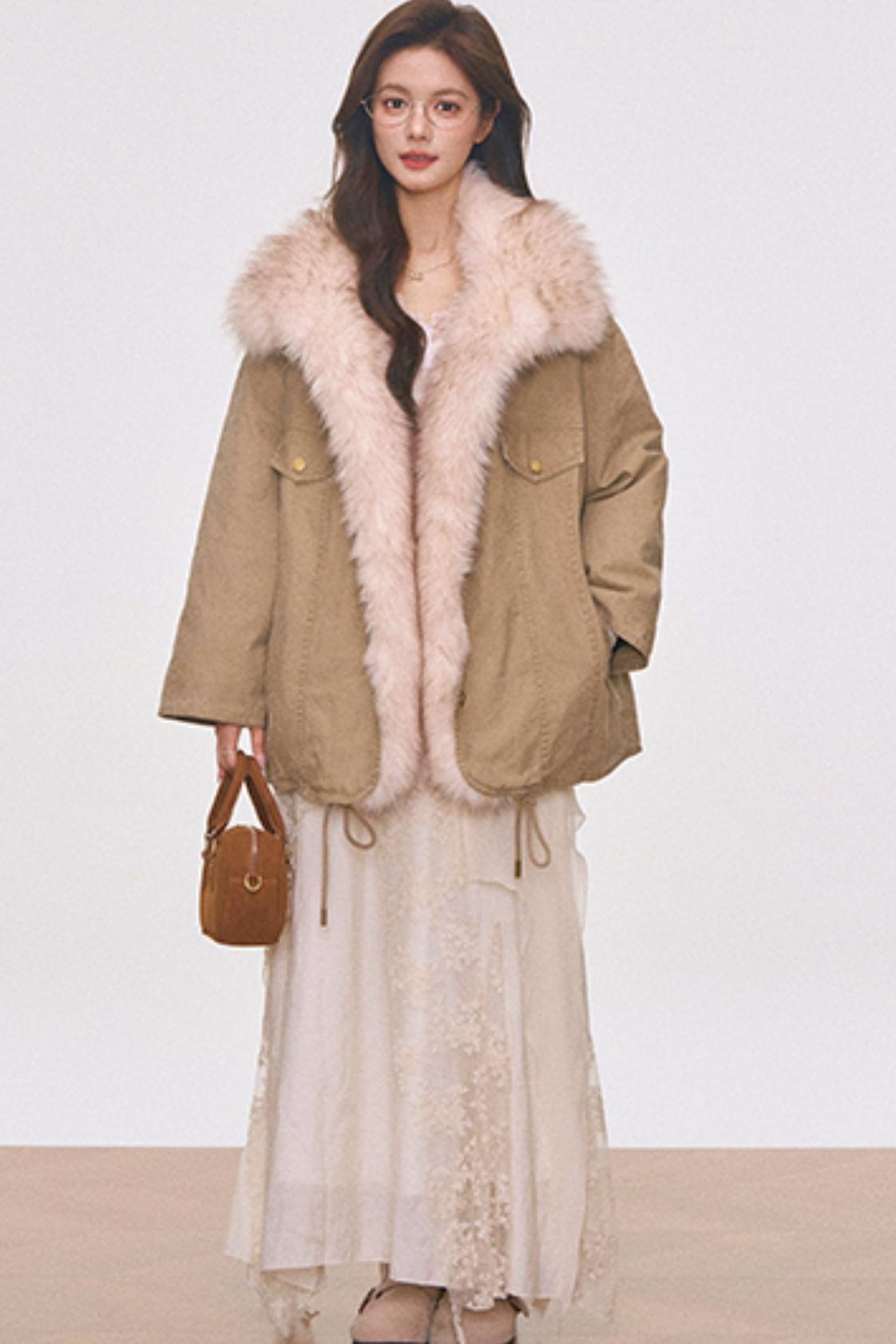 Washed Fur Patchwork Jacket Set-Up
