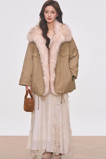 Washed Fur Patchwork Jacket Set-Up