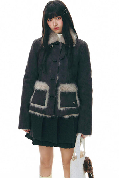 Ruffle Patchwork Woolen Pleated Skirt