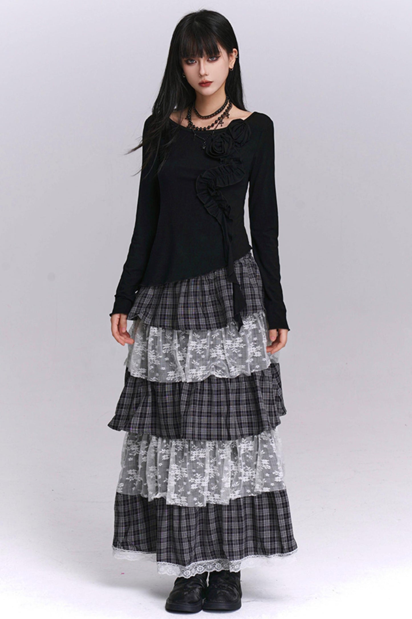 Brown Plaid Cake Skirt