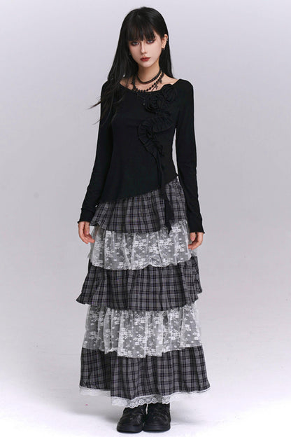 Brown Plaid Cake Skirt