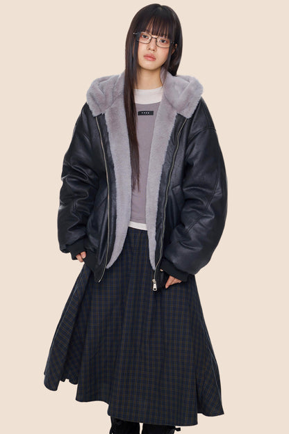 Furry Hooded Leather Jacket