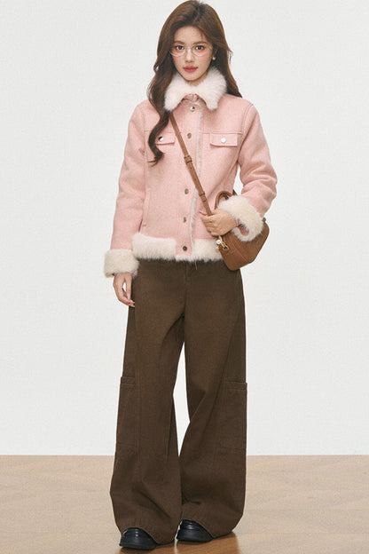 Fur Patchwork Coat And Pants Set-Up