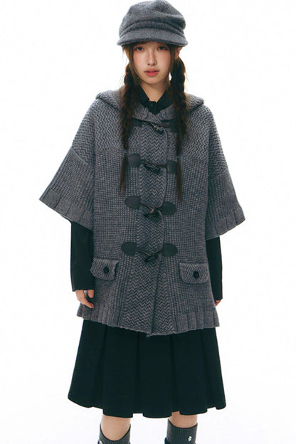 Vintage Horn Button Hooded Coat