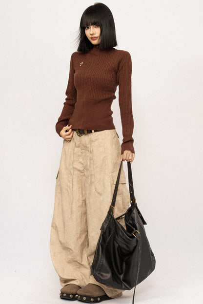 Retro High-Neck Knit Top