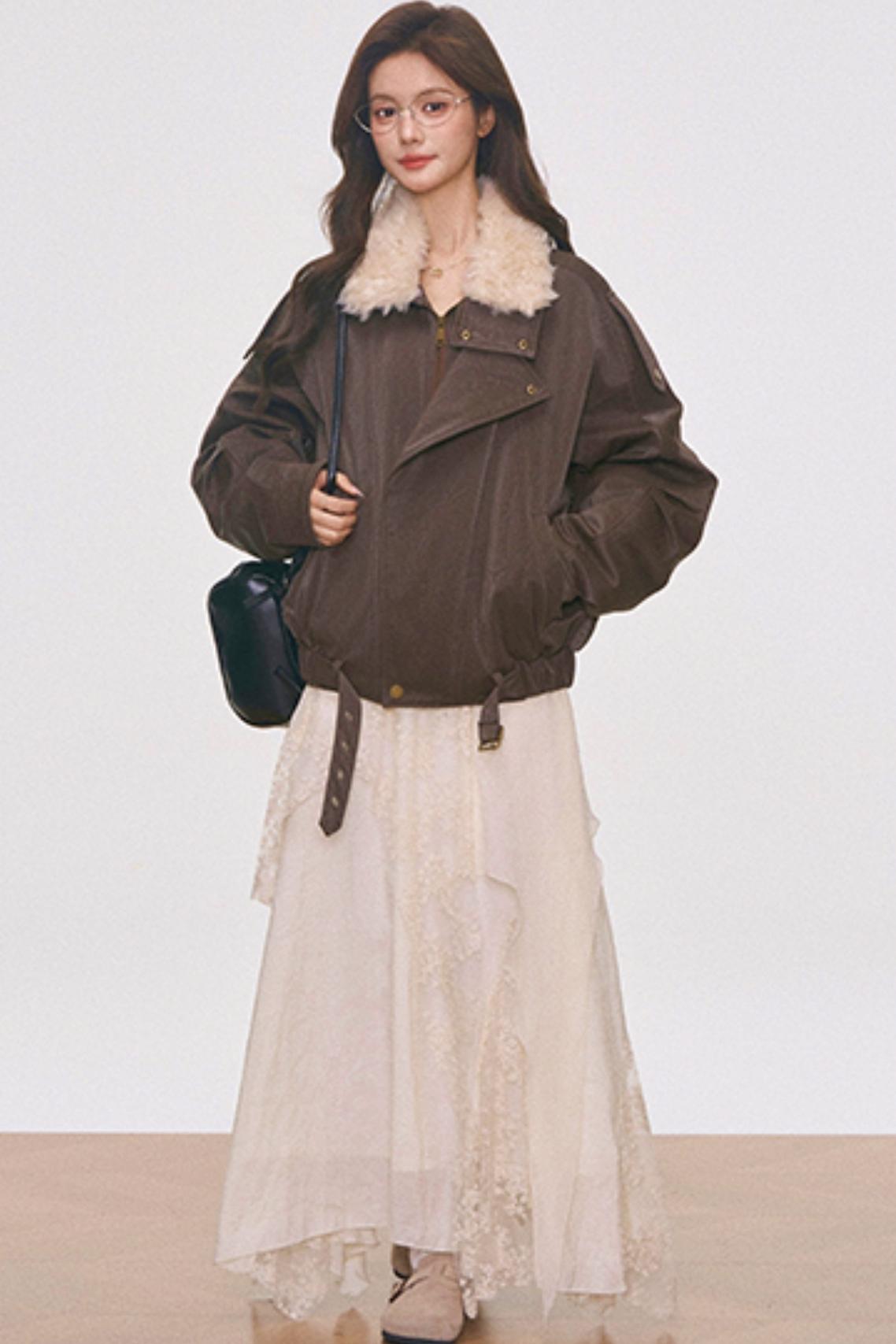Fur Collar Cotton Coat Set-Up