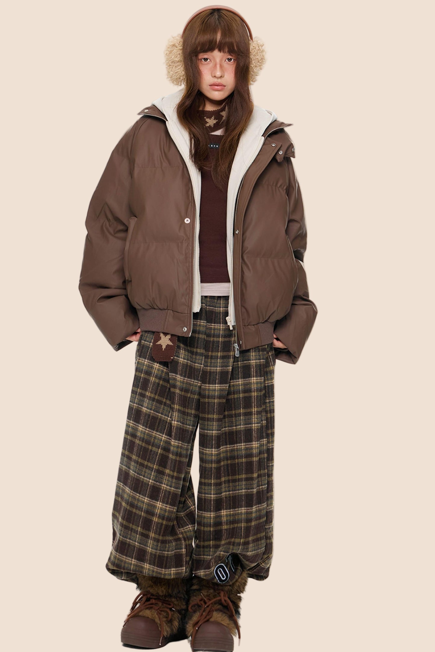 Color-Blocked Leather Hooded Jacket