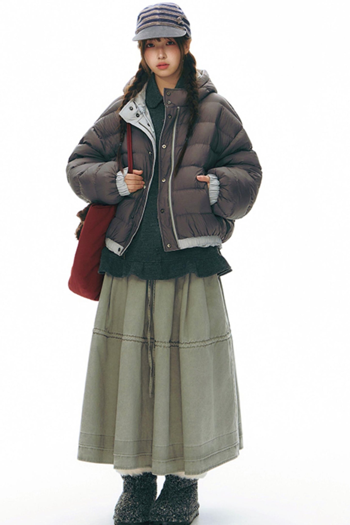 Ruffled Knitted Gray Texture Top