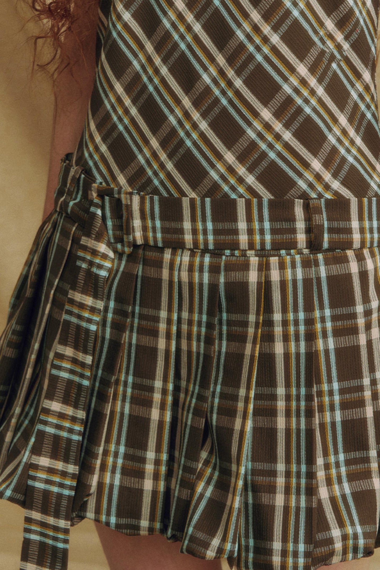 Plaid Bowknot Pleated Dress