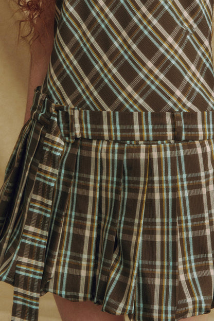 Plaid Bowknot Pleated Dress