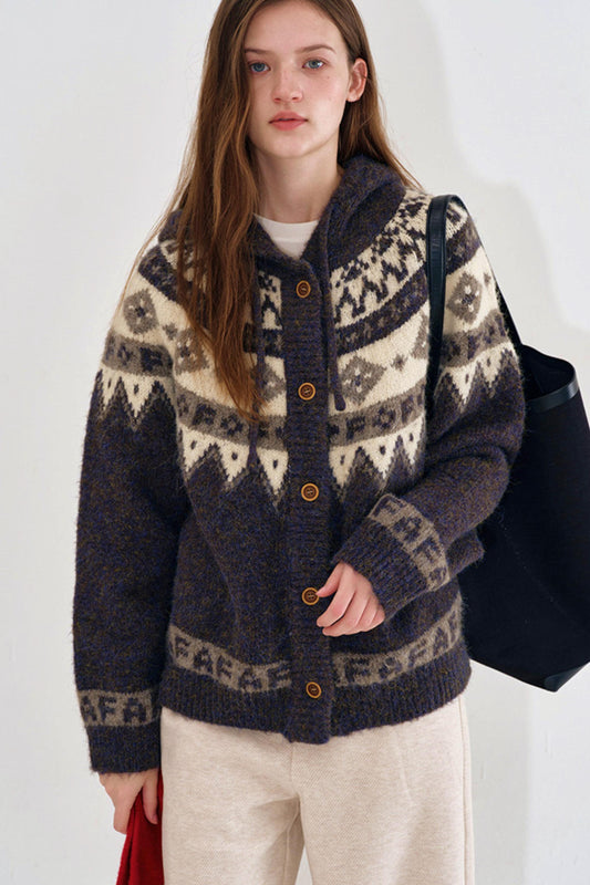 Geometric Fair Isle Hooded Sweater
