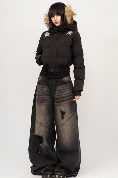 Retro Black Hooded Jacket