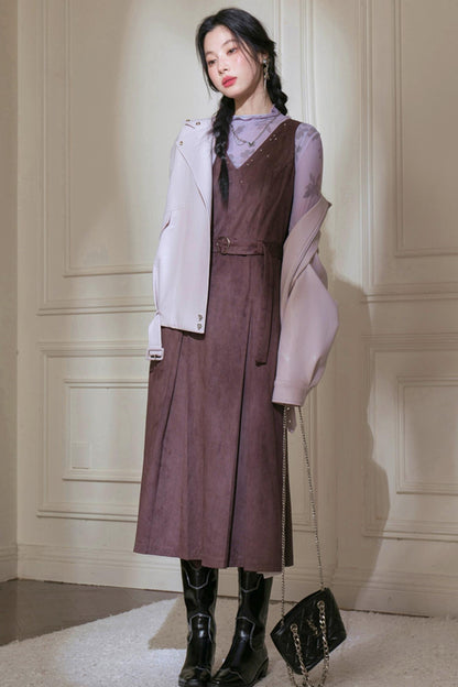 Grey Studded Deerskin Vest Dress