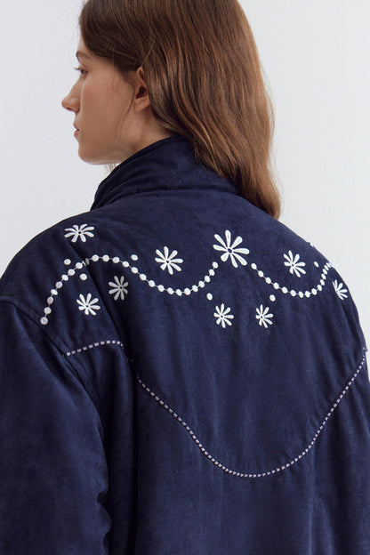 Pearl Daisy Embroidered Suede Jacket