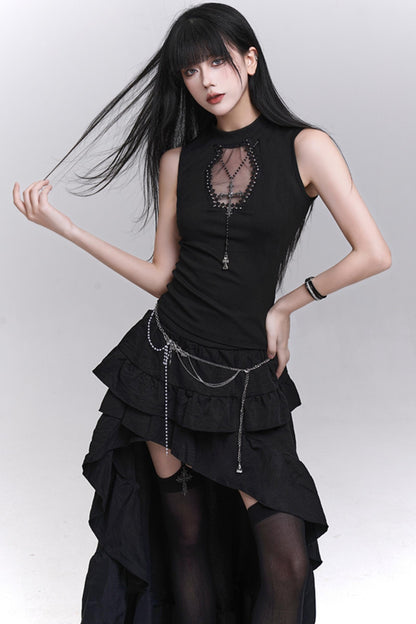 Ghostly Black Sleeveless Top