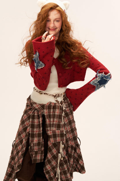 Star Patch Cropped Sweater Jacket