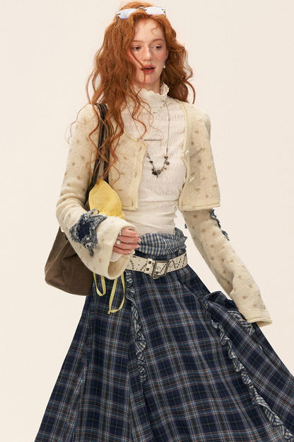 Star Patch Cropped Sweater Jacket