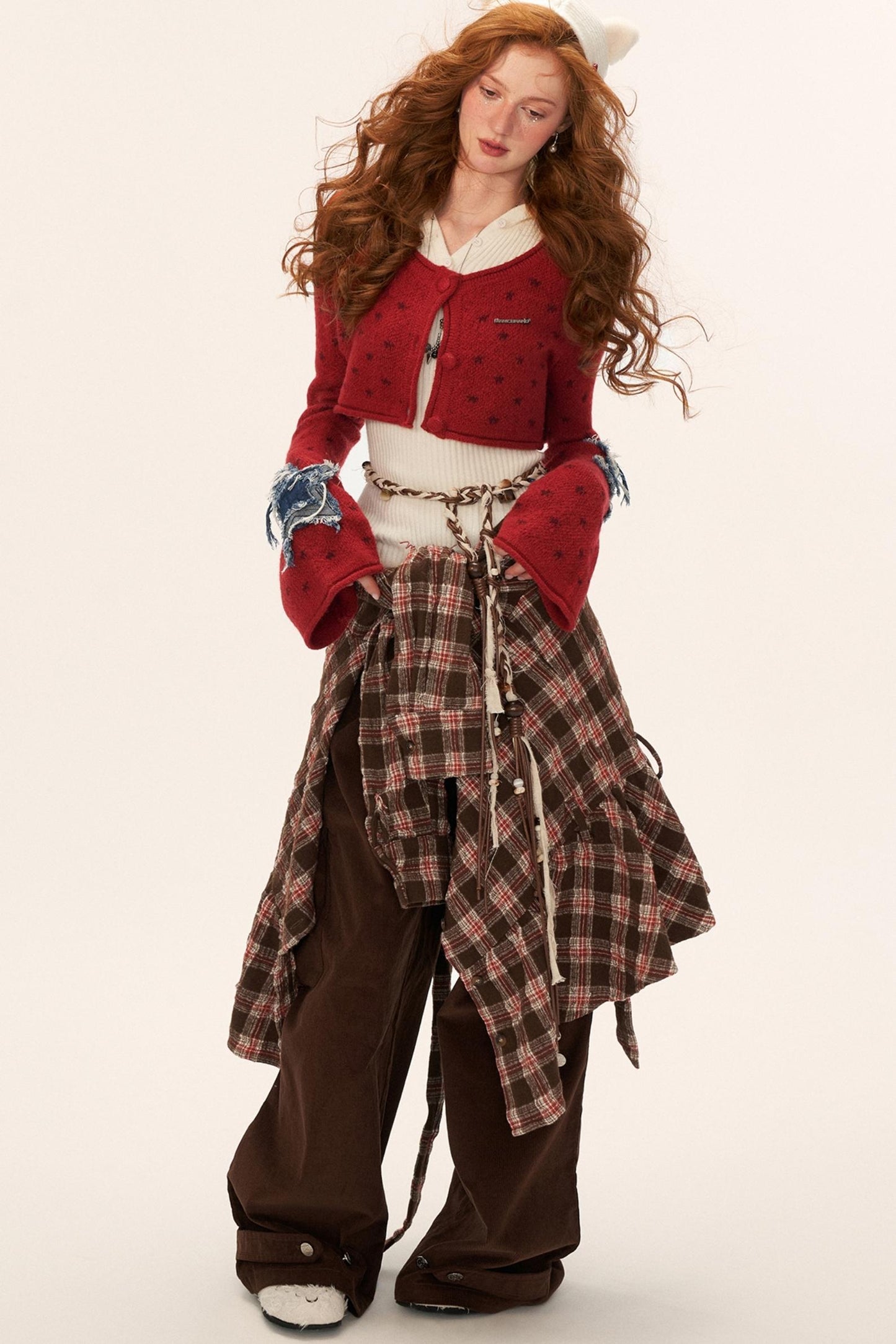 Star Patch Cropped Sweater Jacket