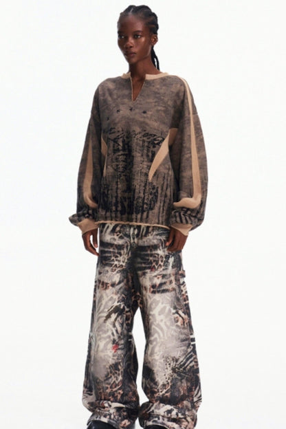 Camouflage Patchwork Half-Zip Top