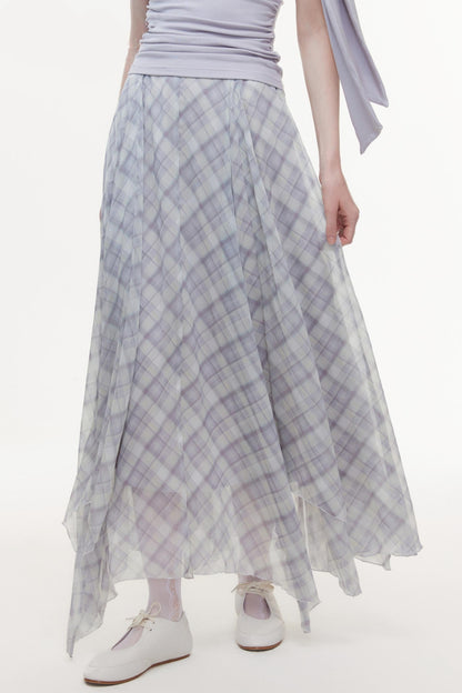 Irregular Plaid Chiffon Bustier Skirt