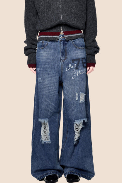Distressed Ripped American Vintage Straight Pants