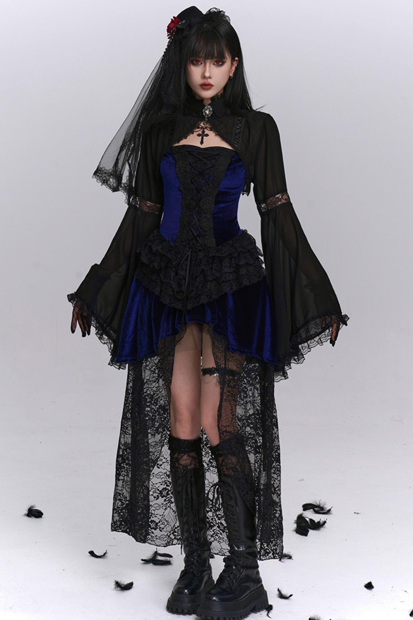 Stunning Blue Gothic Camisole Dress Set-Up