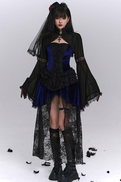 Stunning Blue Gothic Camisole Dress Set-Up