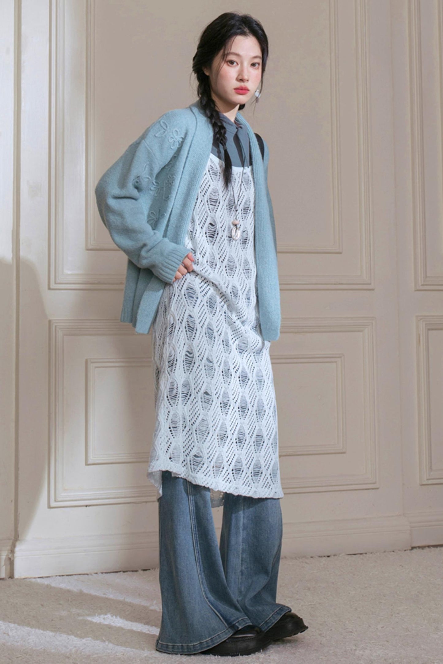 Misty Lake Blue Woolen Sweater Set