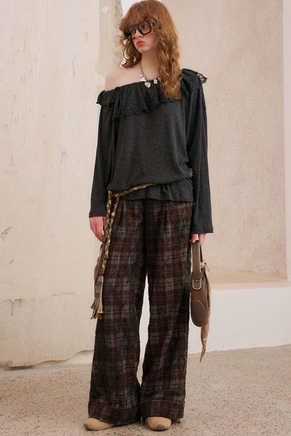 Textured Plaid Boho Slacks