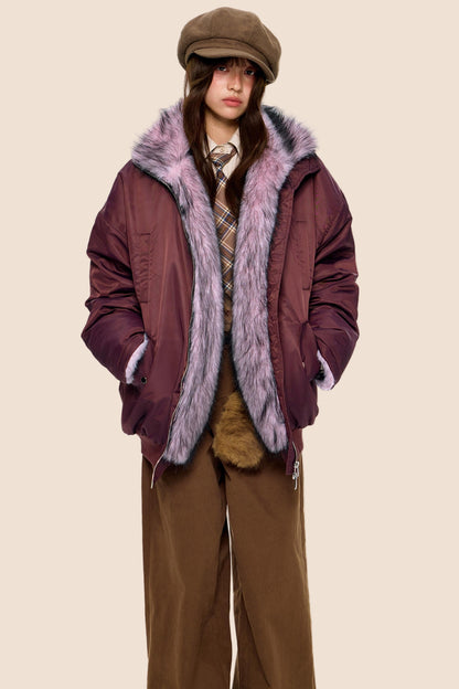 Fur-Trimmed Color-Blocked Cotton Jacket