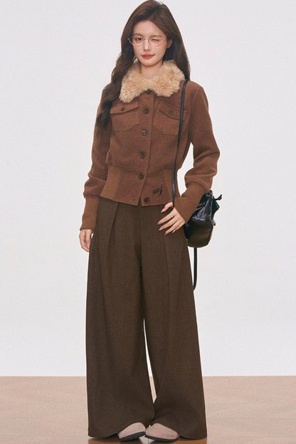 Brown Woolen Jacket And Pants Set-Up