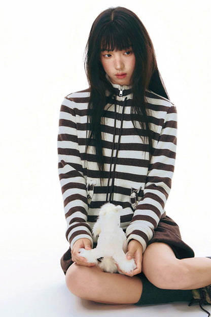 Stand-Up Striped Sweatshirt Jacket Set-Up